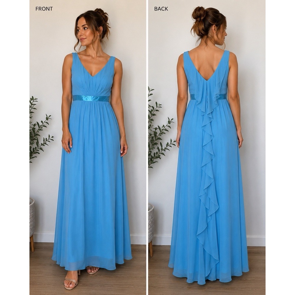 Davids Bridal Formal Dress Womens Size 20 Blue Chiffon Wedding Bridesmaid - Picture 1 of 13